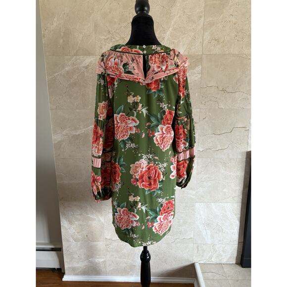 Farm Rio Elinor Tunic Dress - S Green Pink, Floral Long Sleeve Boho Twee Cottage - Picture 9 of 14